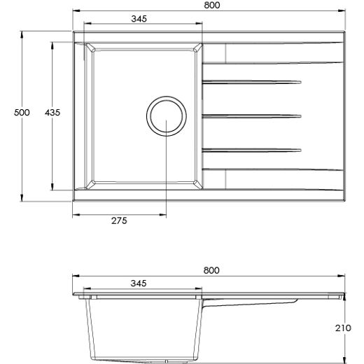 Rocklite 1 Bowl Inset Kitchen Sink - Black - Dimensions